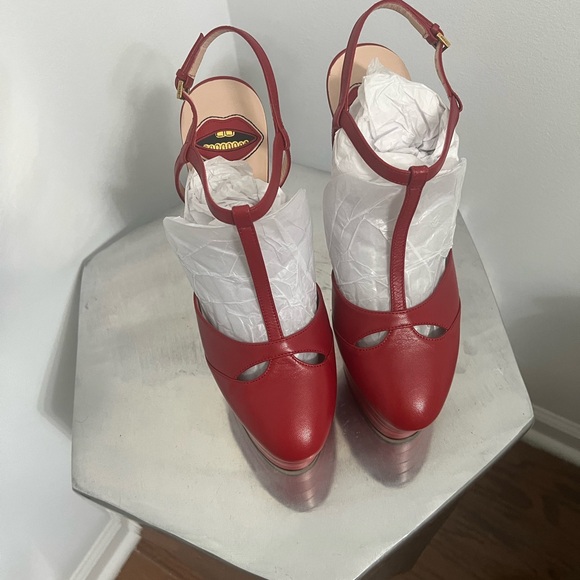 Gucci Red Leather Slingback Heels - Picture 1 of 8